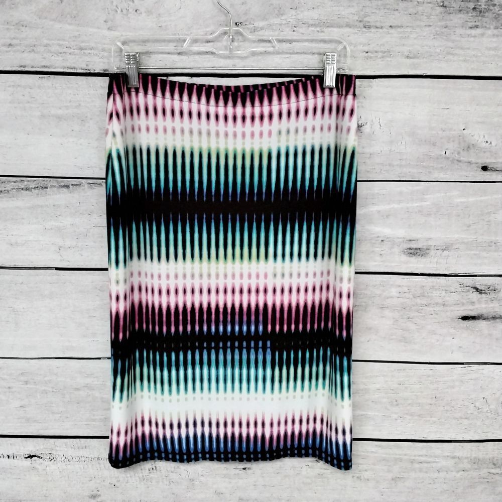 Rafaella Skirt Multicolor Stretch Knit Elastic Waist Pencil  Sz M Slinky Office
